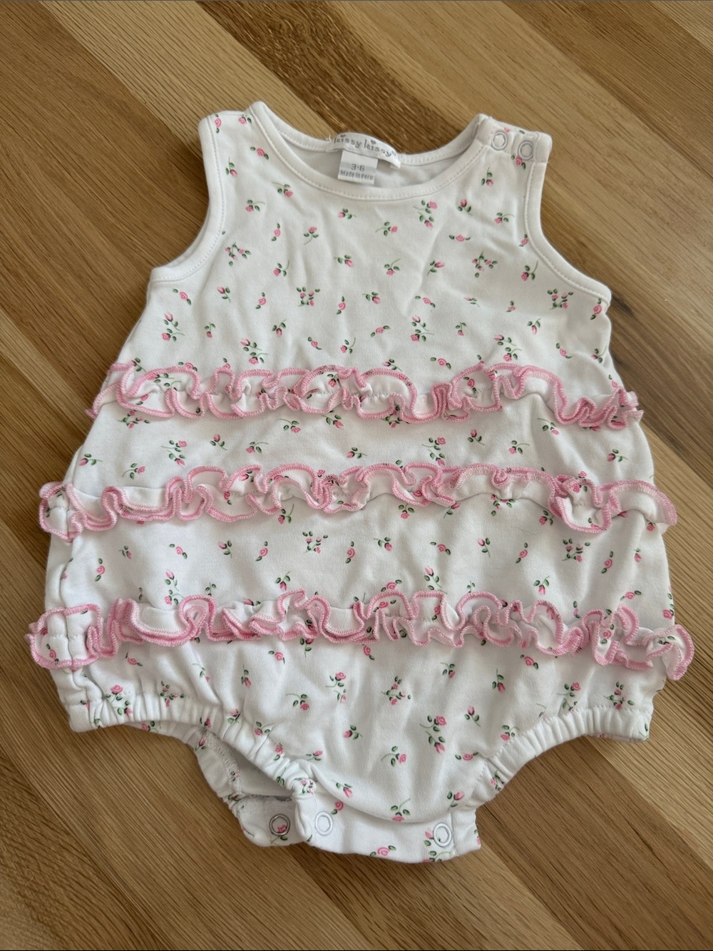 Kissy Kissy White Romper with Pink Floral Ruffles